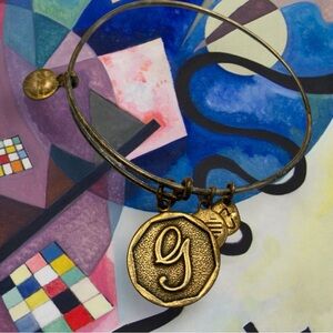 Alex and Ani Russian Gold G Monogram Adjustable Charm Bangle Bracelet